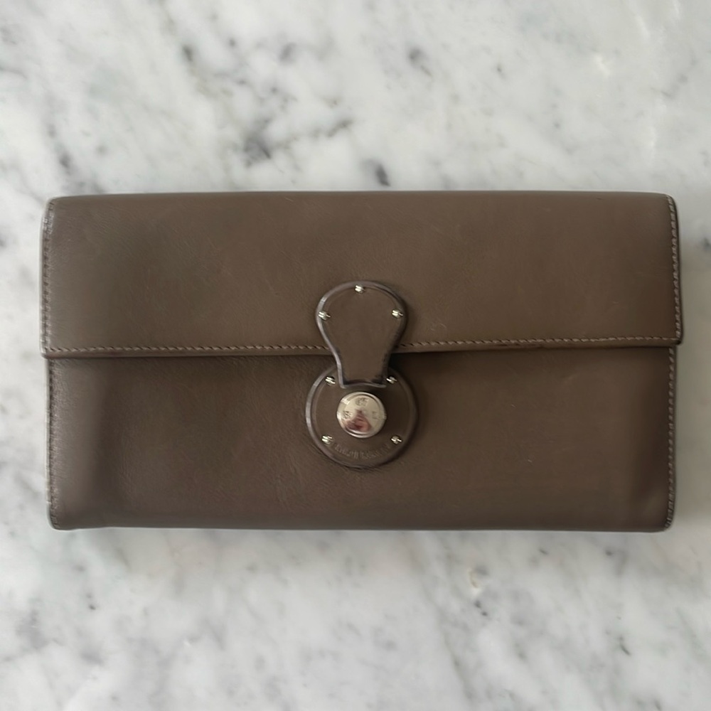 RALPH LAUREN Collection Ricky Continental Wallet Taupe/Orange Silver Hardware